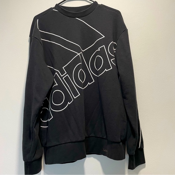 Adidas Crew Neck Pullover Logo Sweater Men’s Size Medium Black & White - Picture 1 of 7